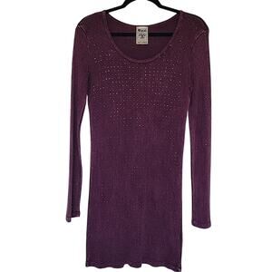 Vintage Vocal Y2K Plum Purple Embellished Rib Knit Bodycon Dress, L